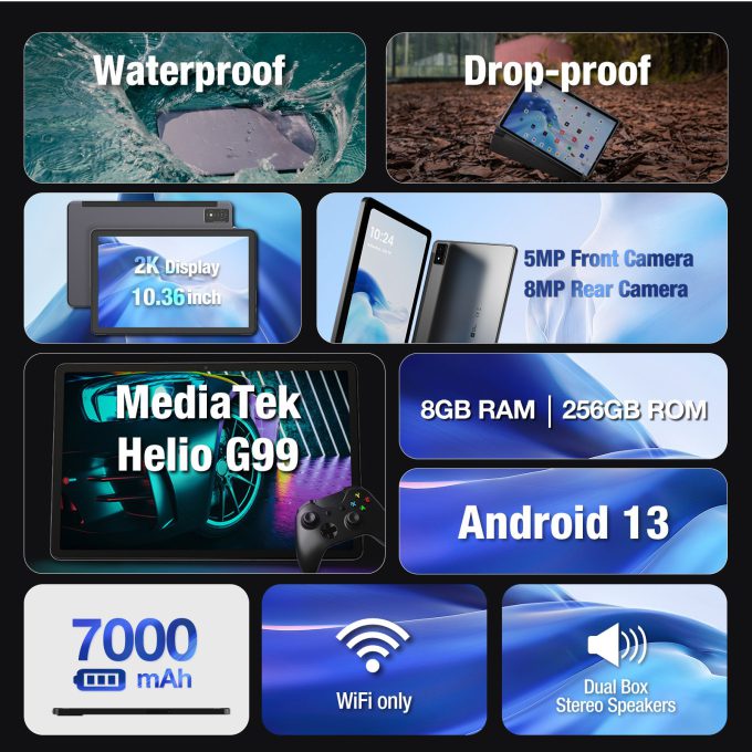 AGM PAD P1 | 4G LTE 防水＆防滴タブレット |強力なチップセット |軽量 | 2K解像度ディスプレイ |ビッグバッテリー |アンドロイド13